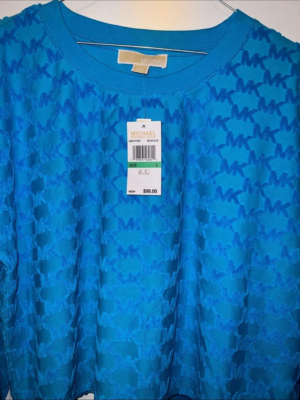Michael Kors Bright Blue Textured Cropped Sweatshirt